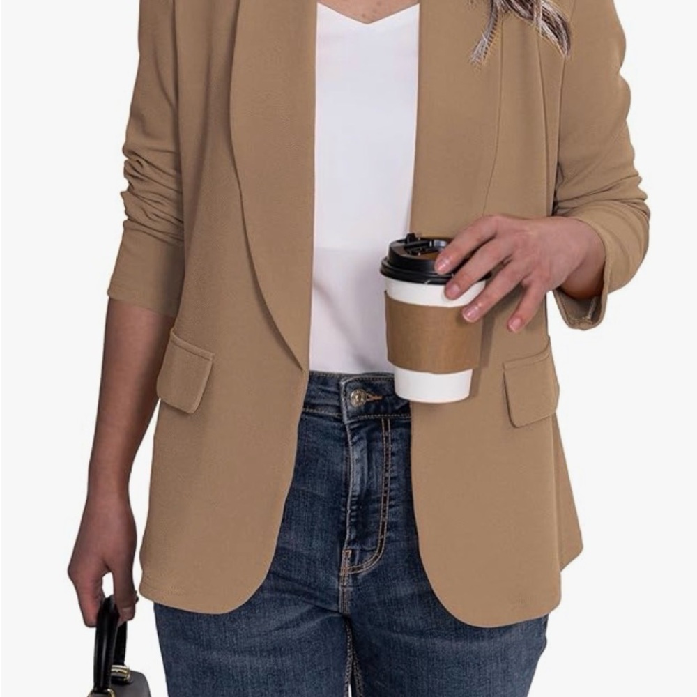 Womens Tailored Tan Open-Front Blazer